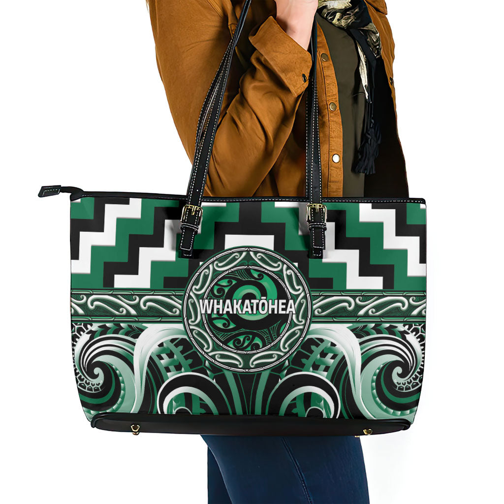 Aotearoa Whakatohea Leather Tote Bag Maori Iwi Poutama Puhoro Tattoo
