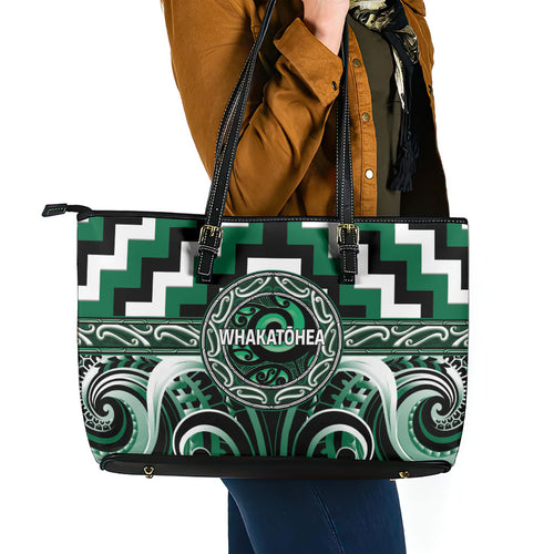 Aotearoa Whakatohea Leather Tote Bag Maori Iwi Poutama Puhoro Tattoo