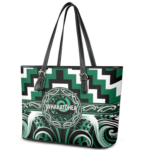 Aotearoa Whakatohea Leather Tote Bag Maori Iwi Poutama Puhoro Tattoo