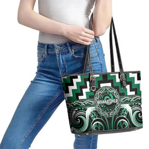 Aotearoa Whakatohea Leather Tote Bag Maori Iwi Poutama Puhoro Tattoo