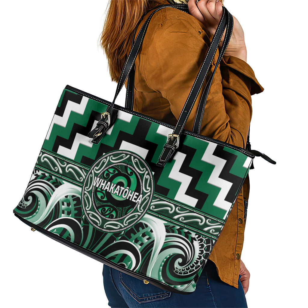 Aotearoa Whakatohea Leather Tote Bag Maori Iwi Poutama Puhoro Tattoo
