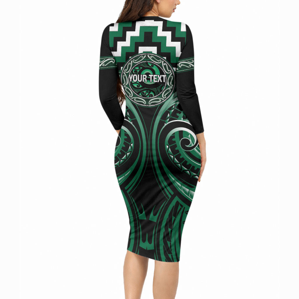 Aotearoa Whakatohea Personalised Long Sleeve Bodycon Dress Maori Iwi Poutama Puhoro Tattoo