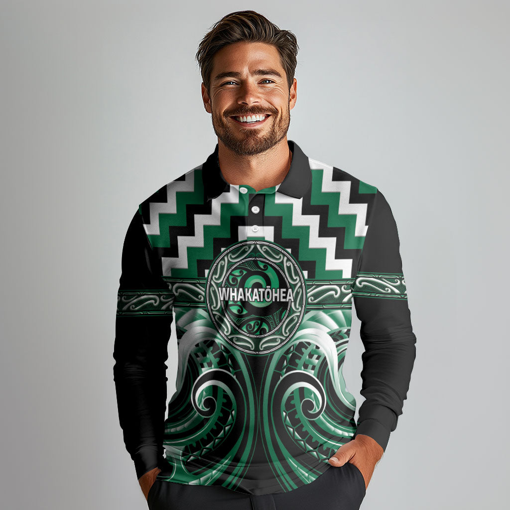 Aotearoa Whakatohea Personalised Long Sleeve Polo Shirt Maori Iwi Poutama Puhoro Tattoo