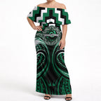 Aotearoa Whakatohea Personalised Off Shoulder Maxi Dress Maori Iwi Poutama Puhoro Tattoo