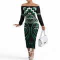 Aotearoa Whakatohea Personalised Off The Shoulder Long Sleeve Dress Maori Iwi Poutama Puhoro Tattoo