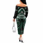 Aotearoa Whakatohea Personalised Off The Shoulder Long Sleeve Dress Maori Iwi Poutama Puhoro Tattoo