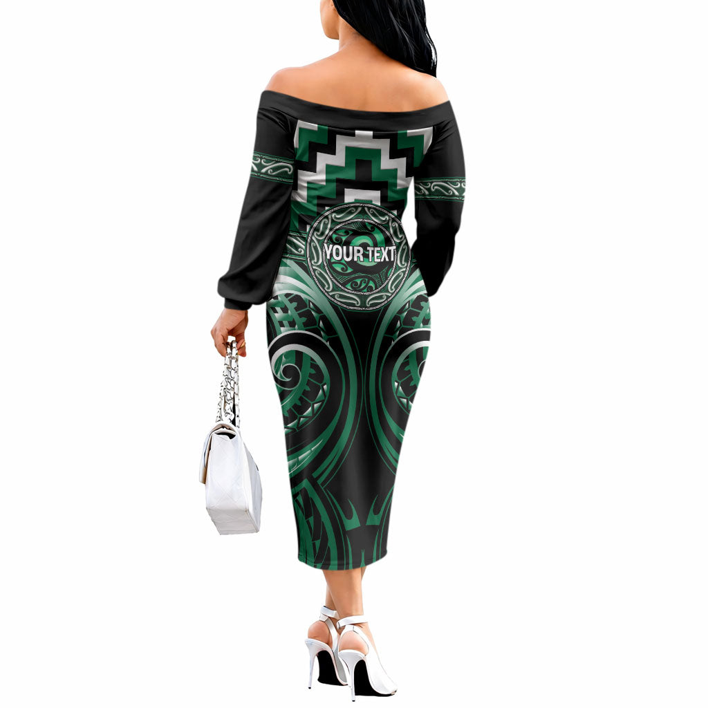 Aotearoa Whakatohea Personalised Off The Shoulder Long Sleeve Dress Maori Iwi Poutama Puhoro Tattoo