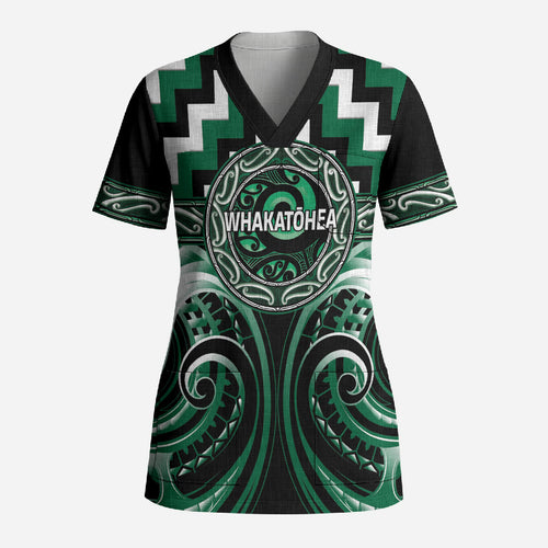 Aotearoa Whakatohea Personalised Scrub Top Maori Iwi Poutama Puhoro Tattoo