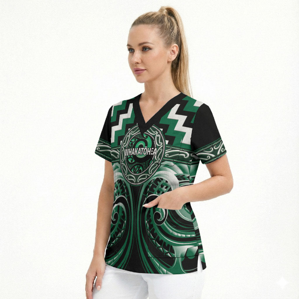 Aotearoa Whakatohea Personalised Scrub Top Maori Iwi Poutama Puhoro Tattoo