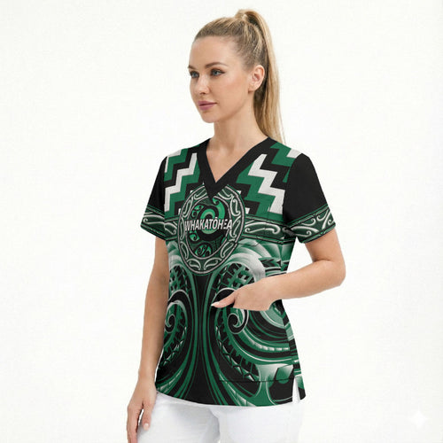 Aotearoa Whakatohea Personalised Scrub Top Maori Iwi Poutama Puhoro Tattoo