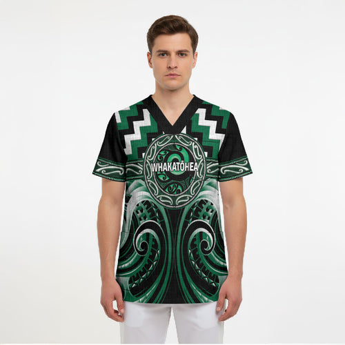 Aotearoa Whakatohea Personalised Scrub Top Maori Iwi Poutama Puhoro Tattoo