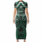 Aotearoa Whakatohea Personalised Short Sleeve Bodycon Dress Maori Iwi Poutama Puhoro Tattoo