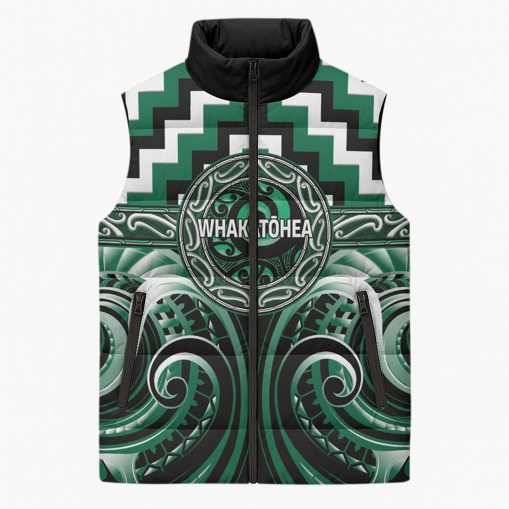 Aotearoa Whakatohea Personalised Sleeveless Puffer Jacket Maori Iwi Poutama Puhoro Tattoo