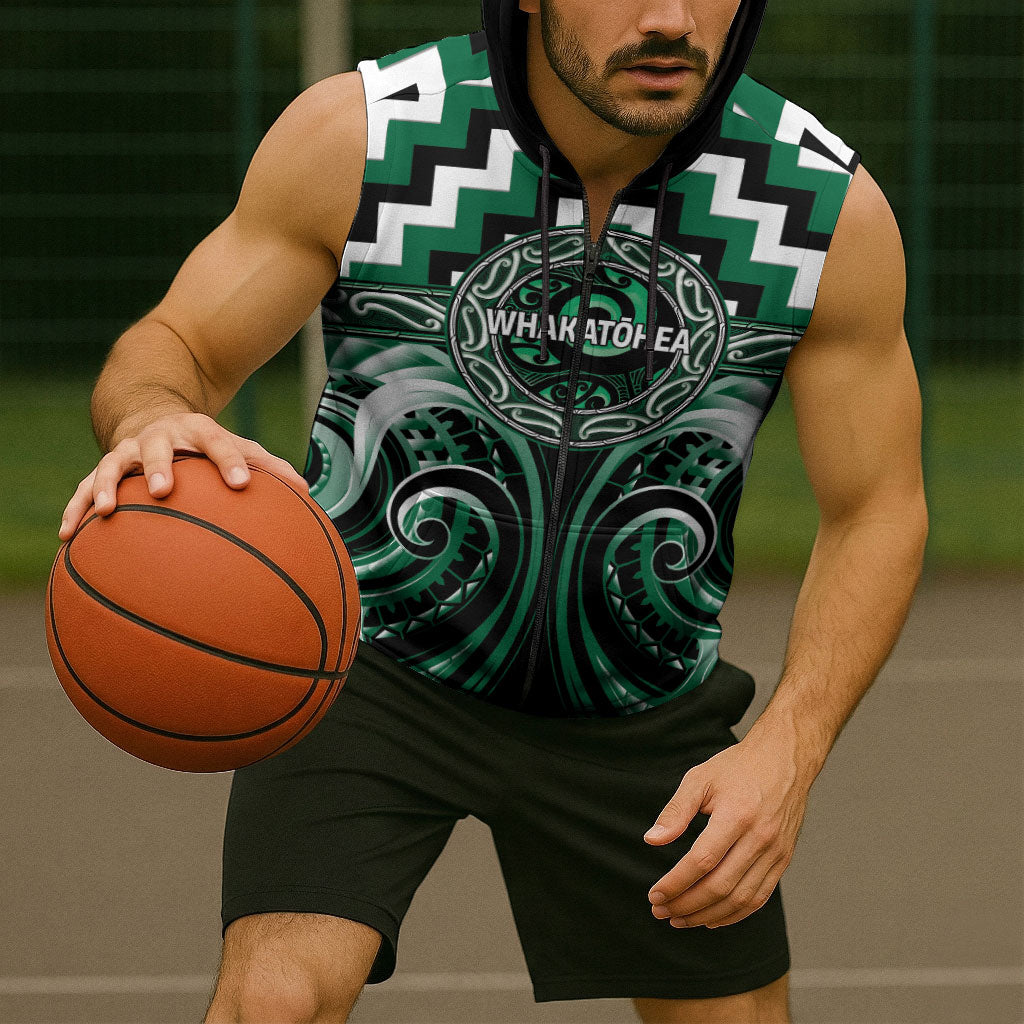 Aotearoa Whakatohea Personalised Sleeveless Zip Hoodie Maori Iwi Poutama Puhoro Tattoo