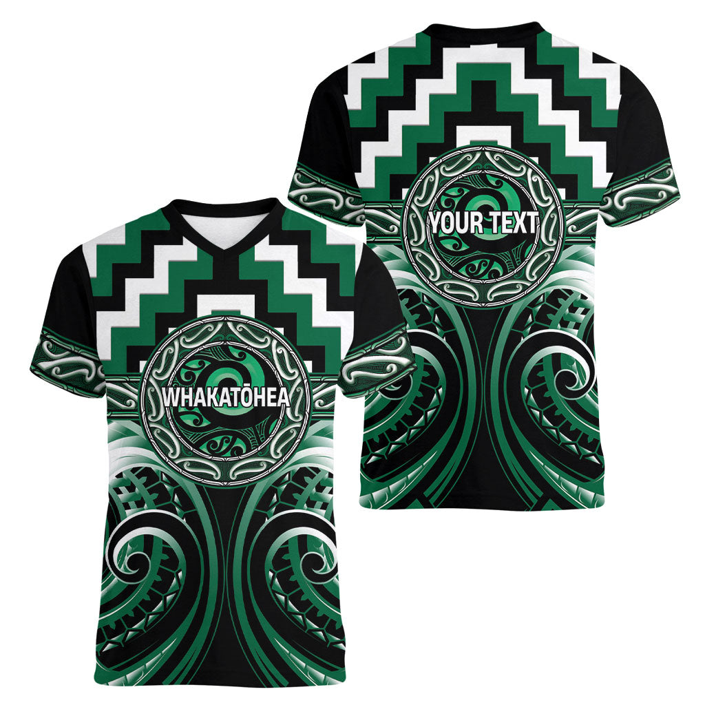 Aotearoa Whakatohea Personalised Women V-Neck T-Shirt Maori Iwi Poutama Puhoro Tattoo