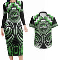 Aotearoa Ngati Awa Personalised Couples Matching Long Sleeve Bodycon Dress and Hawaiian Shirt Maori Iwi Poutama Puhoro Tattoo