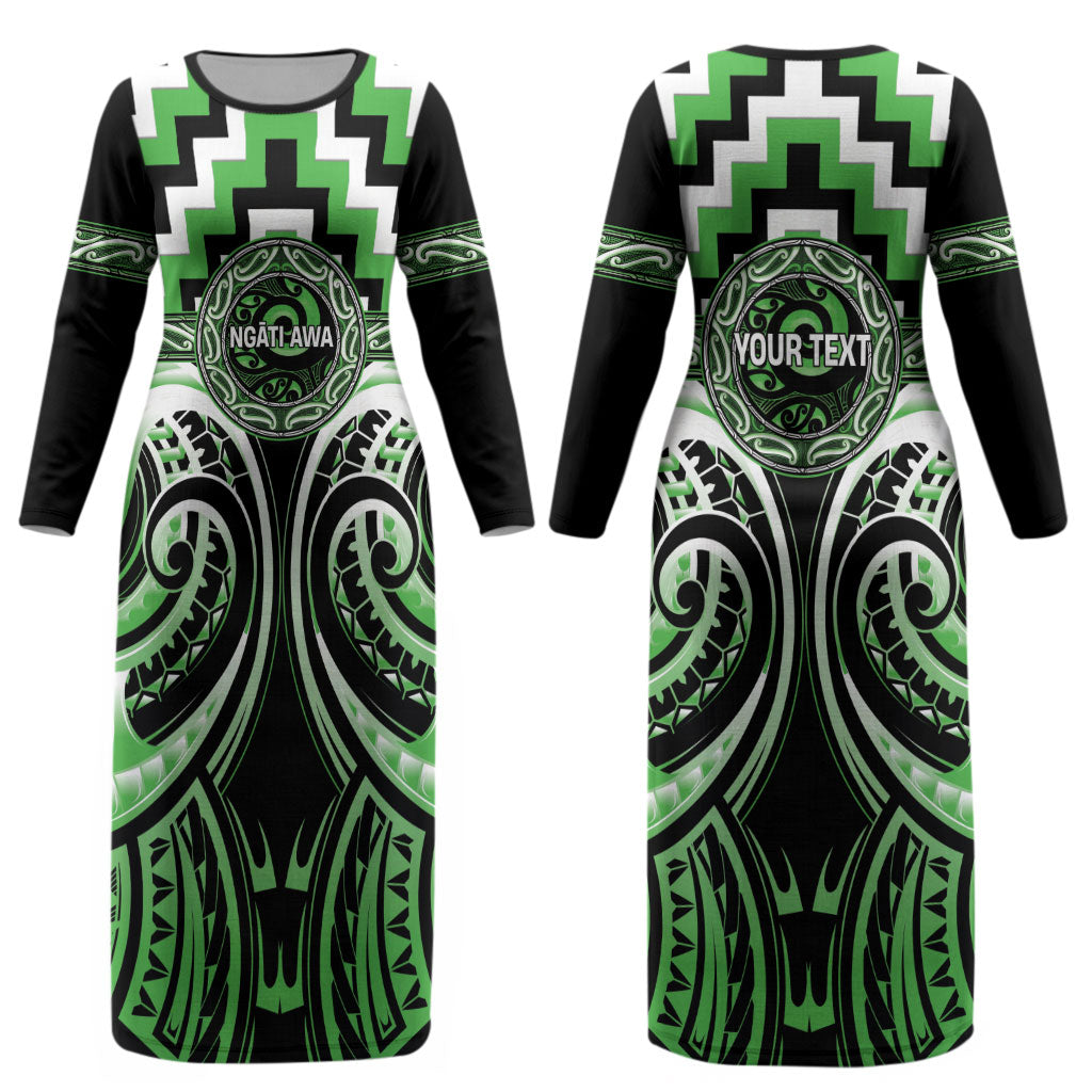 Aotearoa Ngati Awa Personalised Couples Matching Long Sleeve Bodycon Dress and Hawaiian Shirt Maori Iwi Poutama Puhoro Tattoo