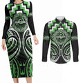Aotearoa Ngati Awa Personalised Couples Matching Long Sleeve Bodycon Dress and Long Sleeve Button Shirt Maori Iwi Poutama Puhoro Tattoo