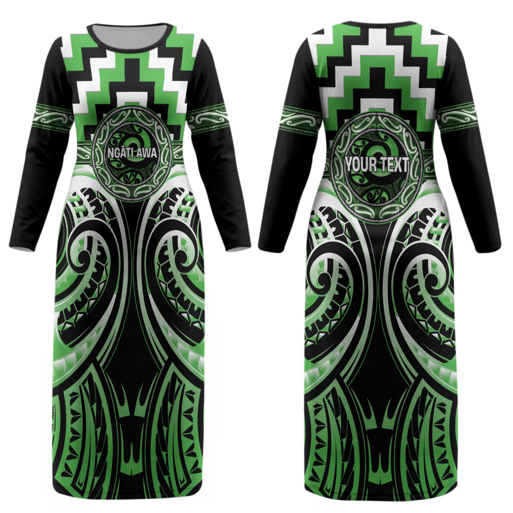 Aotearoa Ngati Awa Personalised Couples Matching Long Sleeve Bodycon Dress and Long Sleeve Button Shirt Maori Iwi Poutama Puhoro Tattoo
