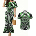 Aotearoa Ngati Awa Personalised Couples Matching Mermaid Dress and Hawaiian Shirt Maori Iwi Poutama Puhoro Tattoo