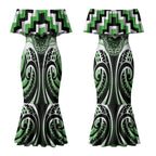Aotearoa Ngati Awa Personalised Couples Matching Mermaid Dress and Long Sleeve Button Shirt Maori Iwi Poutama Puhoro Tattoo