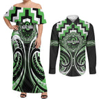 Aotearoa Ngati Awa Personalised Couples Matching Off Shoulder Maxi Dress and Long Sleeve Button Shirt Maori Iwi Poutama Puhoro Tattoo