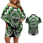 Aotearoa Ngati Awa Personalised Couples Matching Off Shoulder Short Dress and Hawaiian Shirt Maori Iwi Poutama Puhoro Tattoo