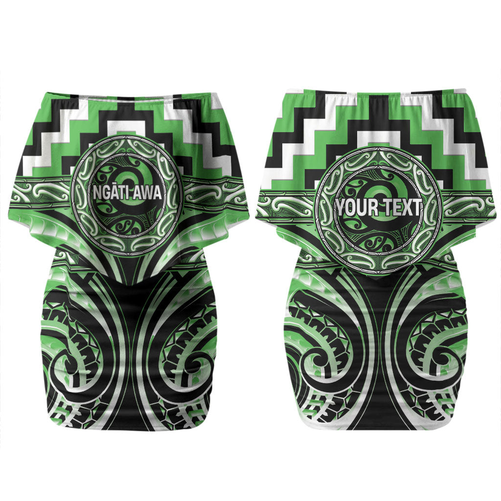 Aotearoa Ngati Awa Personalised Couples Matching Off Shoulder Short Dress and Hawaiian Shirt Maori Iwi Poutama Puhoro Tattoo