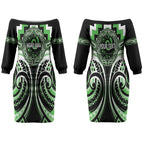 Aotearoa Ngati Awa Personalised Couples Matching Off The Shoulder Long Sleeve Dress and Hawaiian Shirt Maori Iwi Poutama Puhoro Tattoo