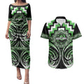 Aotearoa Ngati Awa Personalised Couples Matching Puletasi and Hawaiian Shirt Maori Iwi Poutama Puhoro Tattoo