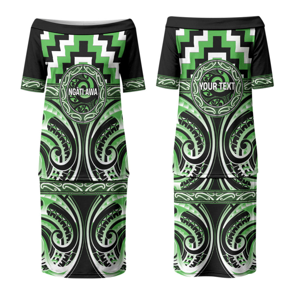 Aotearoa Ngati Awa Personalised Couples Matching Puletasi and Long Sleeve Button Shirt Maori Iwi Poutama Puhoro Tattoo