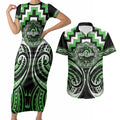 Aotearoa Ngati Awa Personalised Couples Matching Short Sleeve Bodycon Dress and Hawaiian Shirt Maori Iwi Poutama Puhoro Tattoo