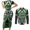 Aotearoa Ngati Awa Personalised Couples Matching Short Sleeve Bodycon Dress and Long Sleeve Button Shirt Maori Iwi Poutama Puhoro Tattoo