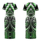 Aotearoa Ngati Awa Personalised Couples Matching Short Sleeve Bodycon Dress and Long Sleeve Button Shirt Maori Iwi Poutama Puhoro Tattoo