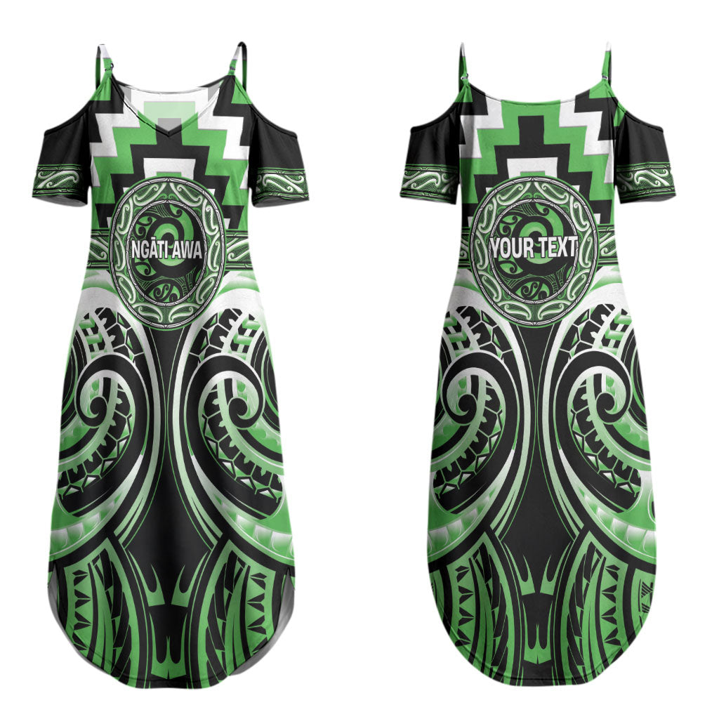 Aotearoa Ngati Awa Personalised Couples Matching Summer Maxi Dress and Long Sleeve Button Shirt Maori Iwi Poutama Puhoro Tattoo