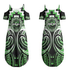 Aotearoa Ngati Awa Personalised Couples Matching Summer Maxi Dress and Long Sleeve Button Shirt Maori Iwi Poutama Puhoro Tattoo