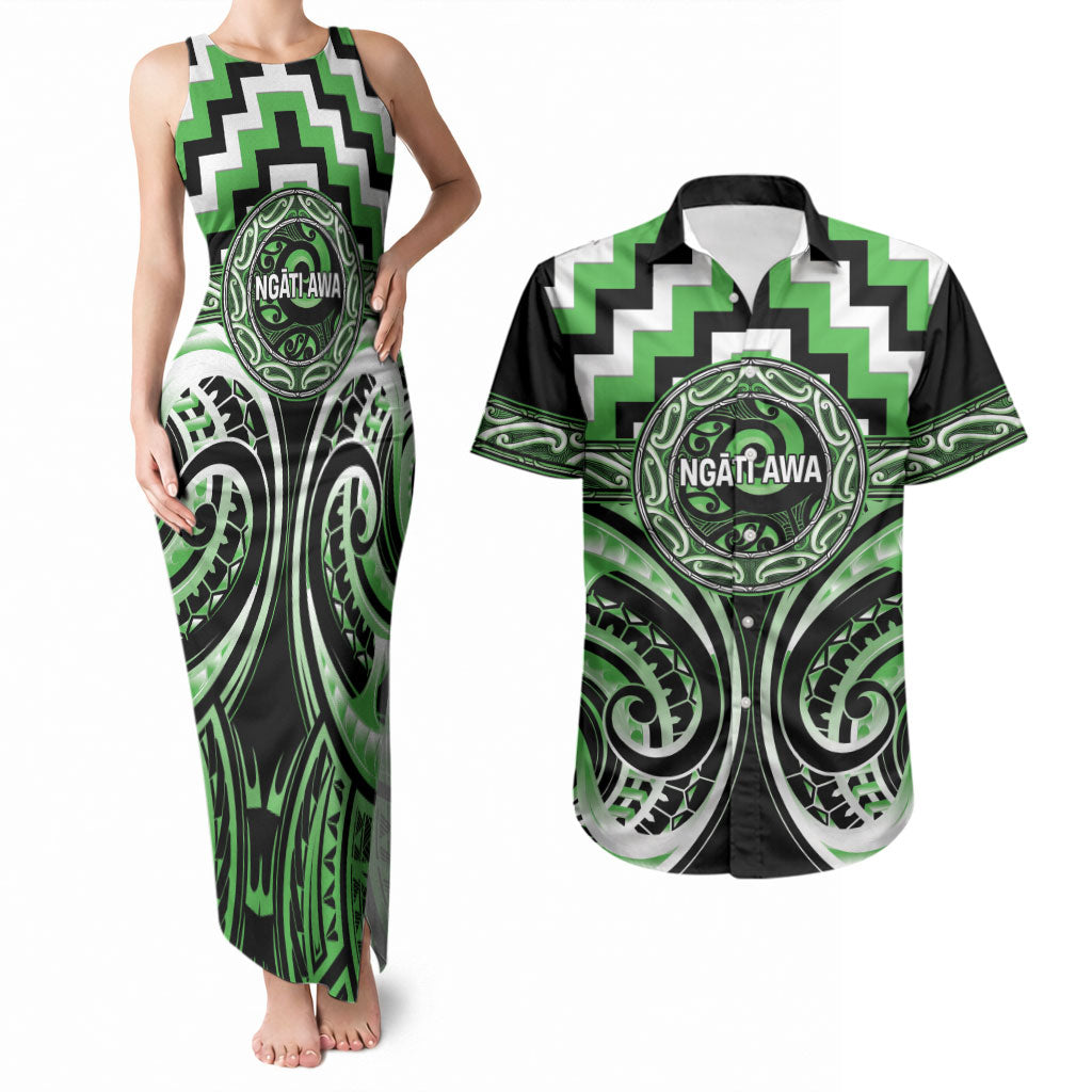 Aotearoa Ngati Awa Personalised Couples Matching Tank Maxi Dress and Hawaiian Shirt Maori Iwi Poutama Puhoro Tattoo