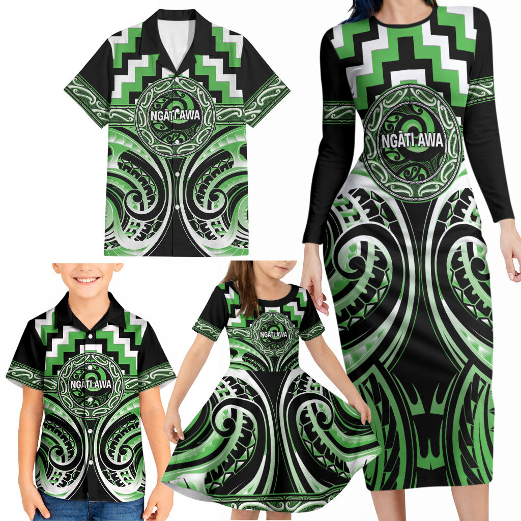 Aotearoa Ngati Awa Personalised Family Matching Long Sleeve Bodycon Dress and Hawaiian Shirt Maori Iwi Poutama Puhoro Tattoo