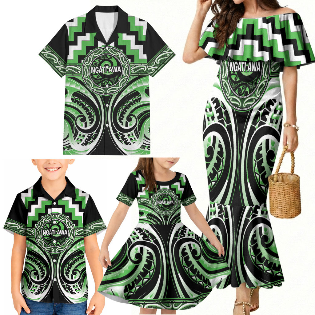 Aotearoa Ngati Awa Personalised Family Matching Mermaid Dress and Hawaiian Shirt Maori Iwi Poutama Puhoro Tattoo
