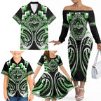 Aotearoa Ngati Awa Personalised Family Matching Off The Shoulder Long Sleeve Dress and Hawaiian Shirt Maori Iwi Poutama Puhoro Tattoo