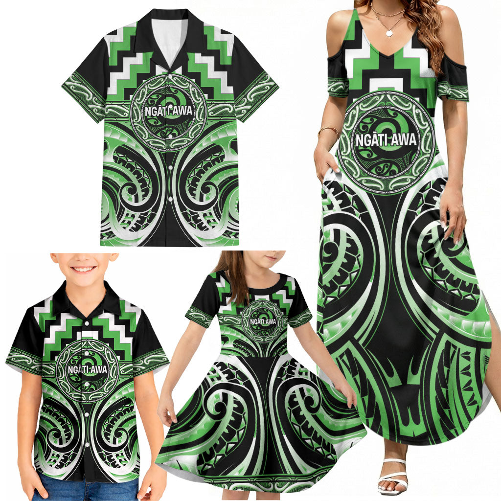 Aotearoa Ngati Awa Personalised Family Matching Summer Maxi Dress and Hawaiian Shirt Maori Iwi Poutama Puhoro Tattoo