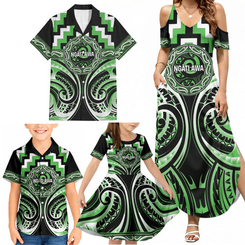 Aotearoa Ngati Awa Personalised Family Matching Summer Maxi Dress and Hawaiian Shirt Maori Iwi Poutama Puhoro Tattoo