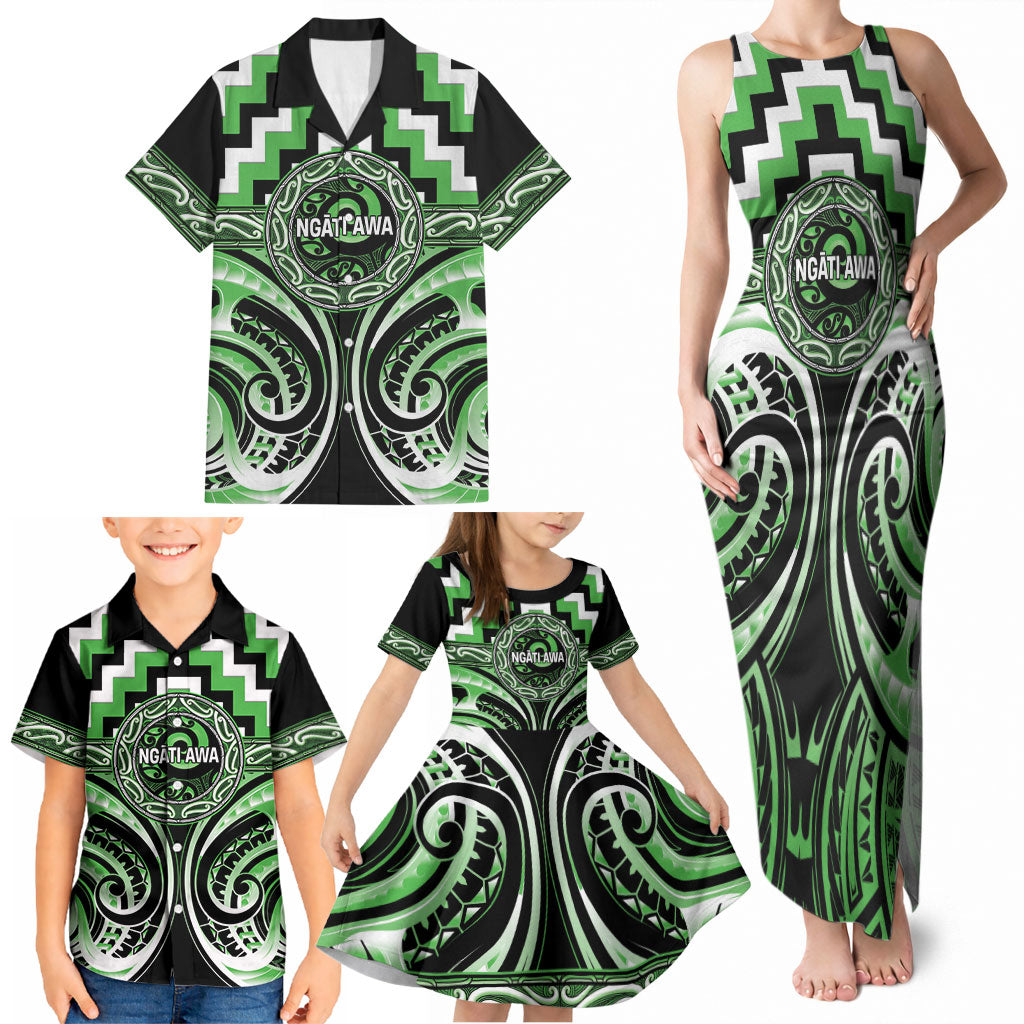 Aotearoa Ngati Awa Personalised Family Matching Tank Maxi Dress and Hawaiian Shirt Maori Iwi Poutama Puhoro Tattoo