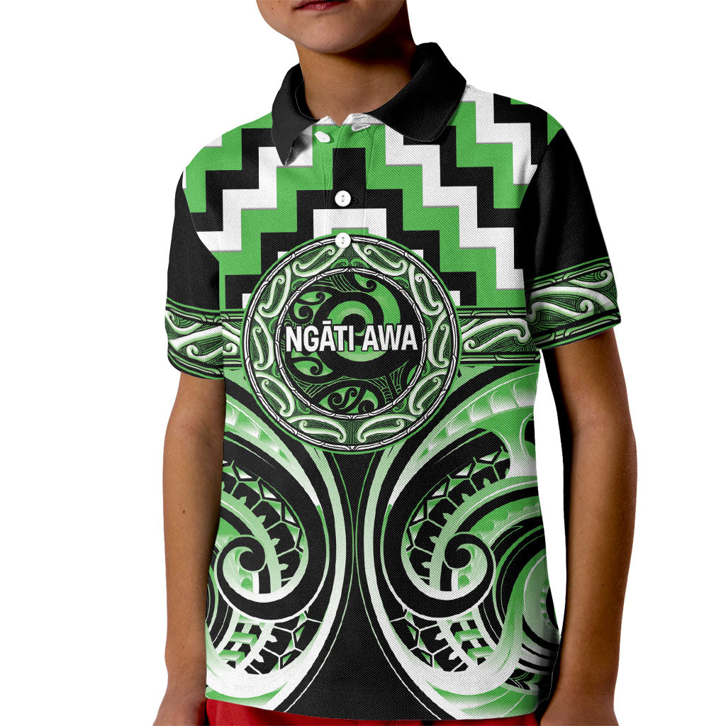 Aotearoa Ngati Awa Personalised Kid Polo Shirt Maori Iwi Poutama Puhoro Tattoo
