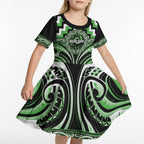 Aotearoa Ngati Awa Personalised Kid Short Sleeve Dress Maori Iwi Poutama Puhoro Tattoo