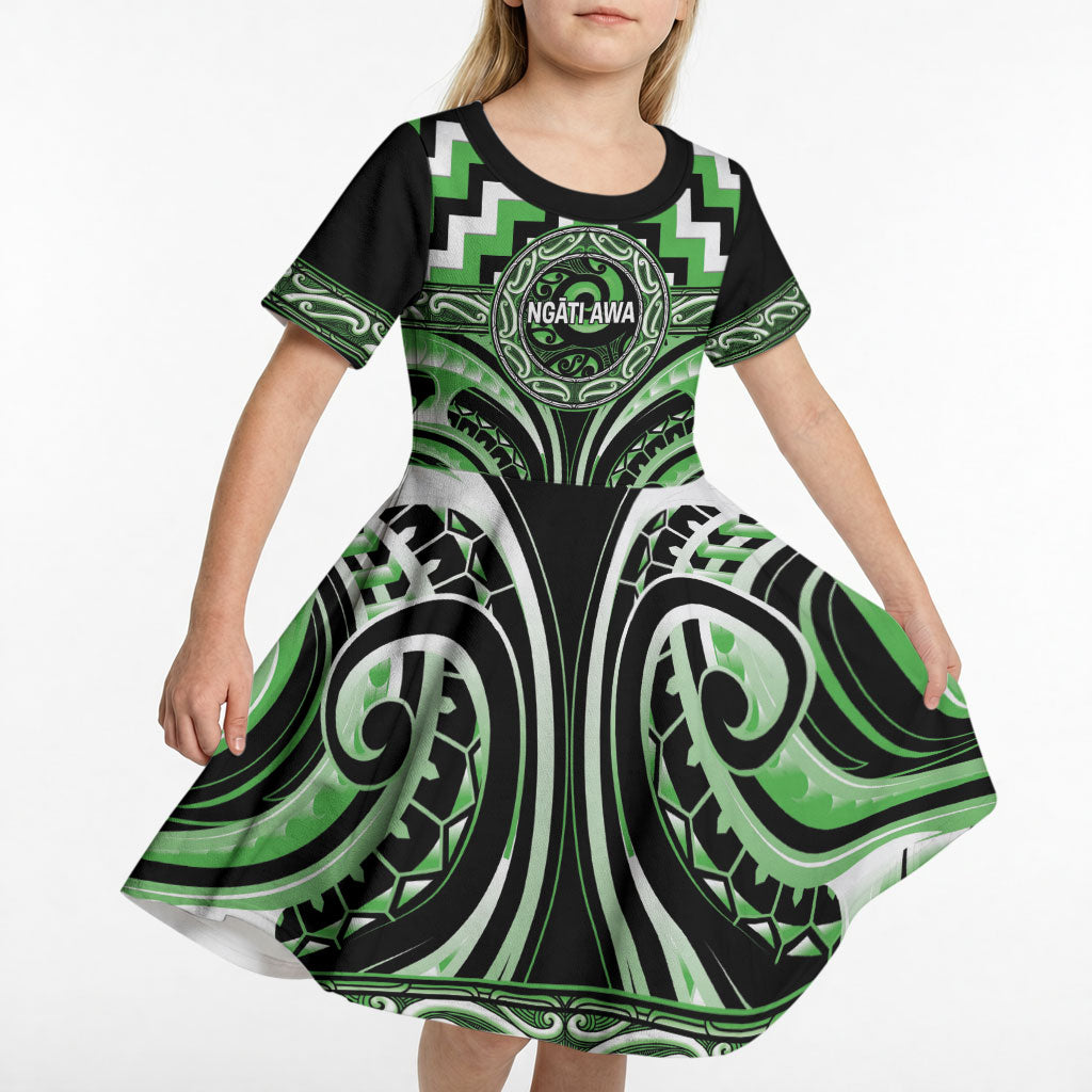 Aotearoa Ngati Awa Personalised Kid Short Sleeve Dress Maori Iwi Poutama Puhoro Tattoo