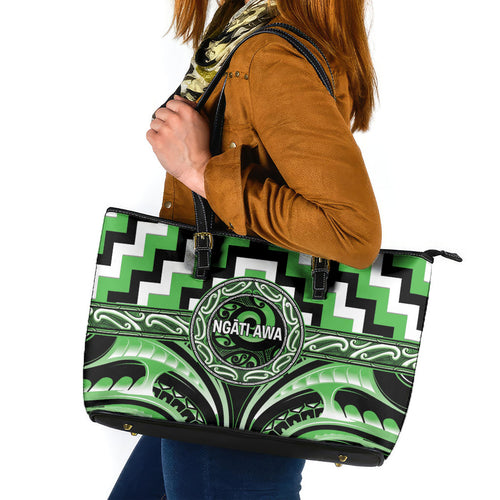Aotearoa Ngati Awa Leather Tote Bag Maori Iwi Poutama Puhoro Tattoo
