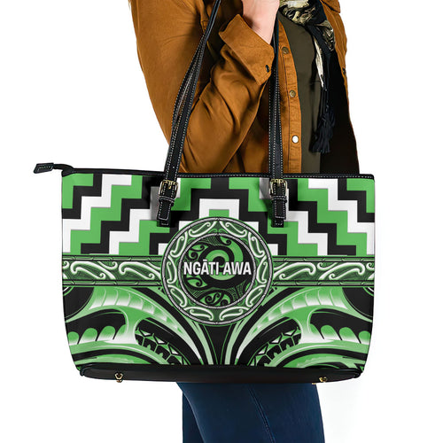 Aotearoa Ngati Awa Leather Tote Bag Maori Iwi Poutama Puhoro Tattoo