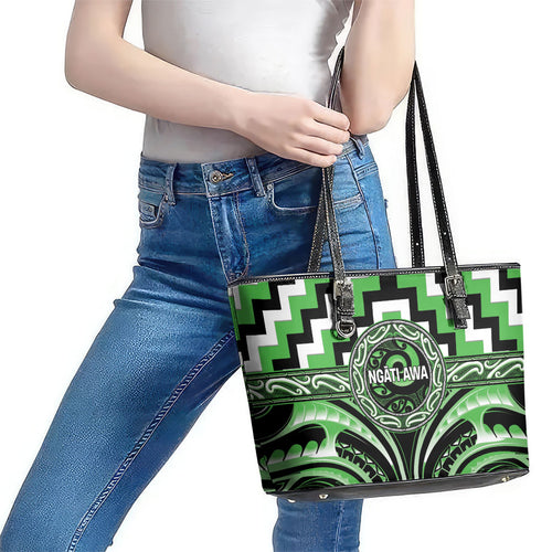 Aotearoa Ngati Awa Leather Tote Bag Maori Iwi Poutama Puhoro Tattoo