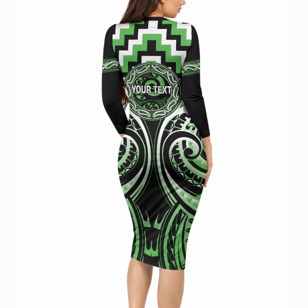 Aotearoa Ngati Awa Personalised Long Sleeve Bodycon Dress Maori Iwi Poutama Puhoro Tattoo